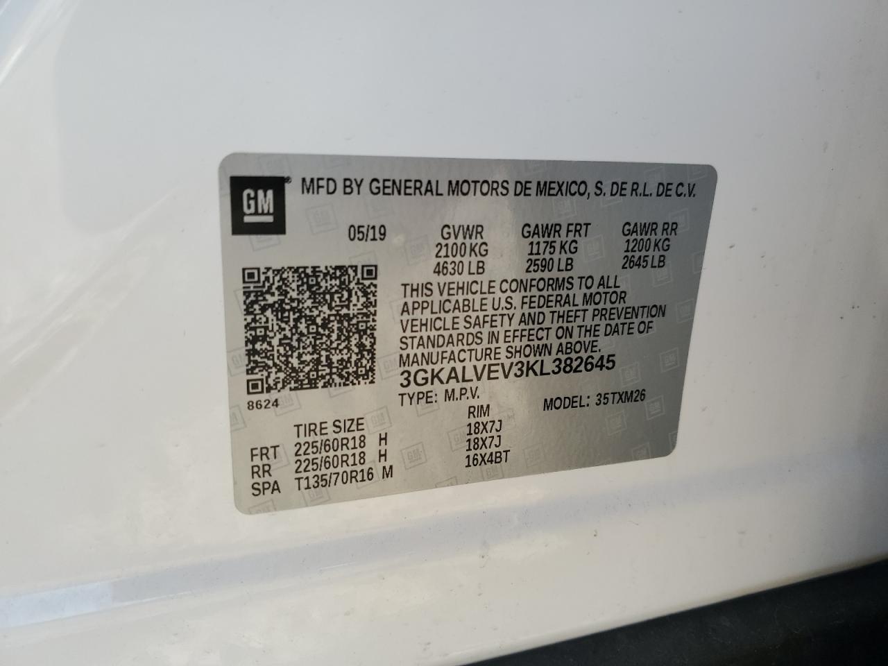 2019 GMC Terrain Slt VIN: 3GKALVEV3KL382645 Lot: 75498674