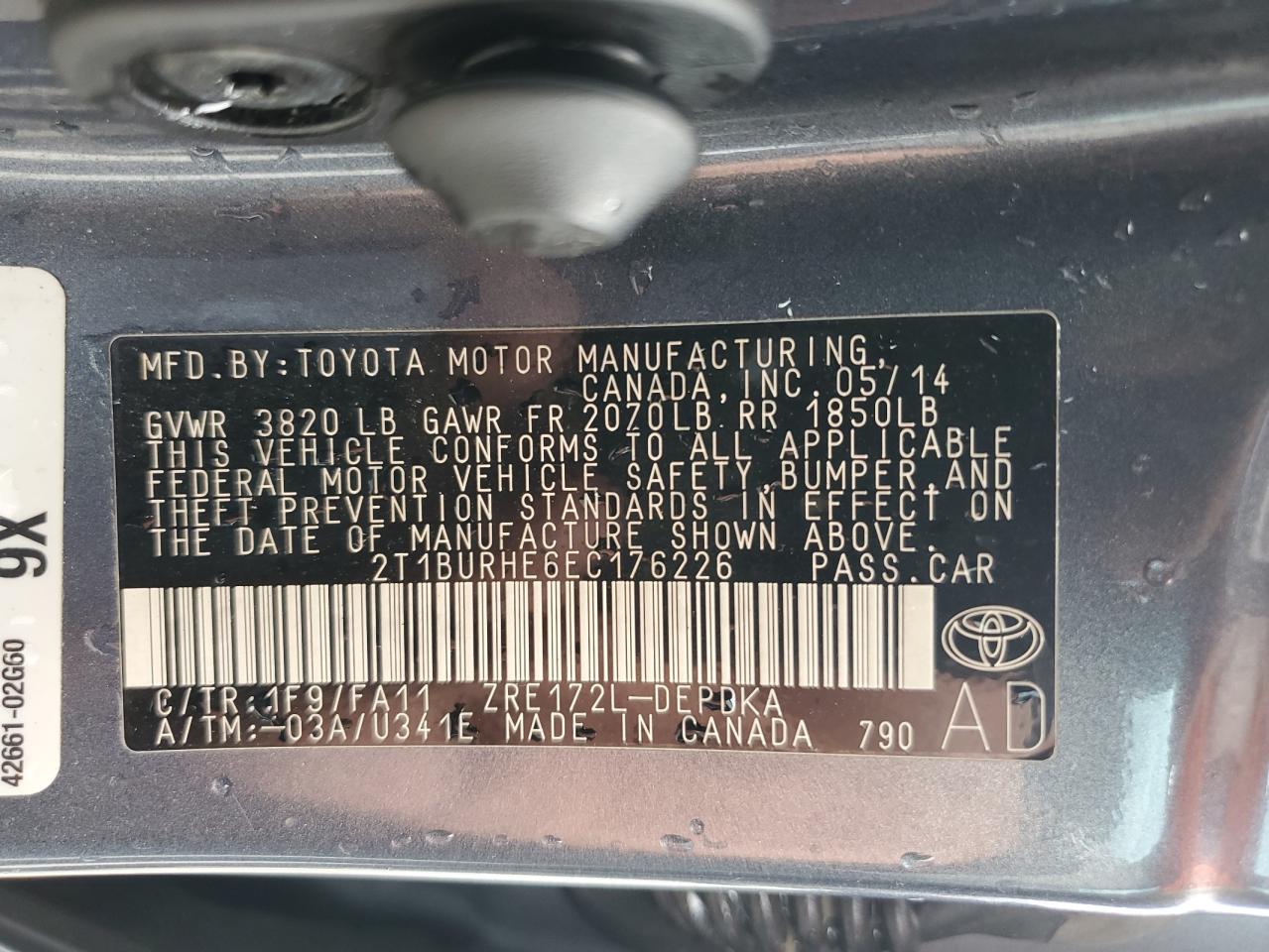 2T1BURHE6EC176226 2014 Toyota Corolla L