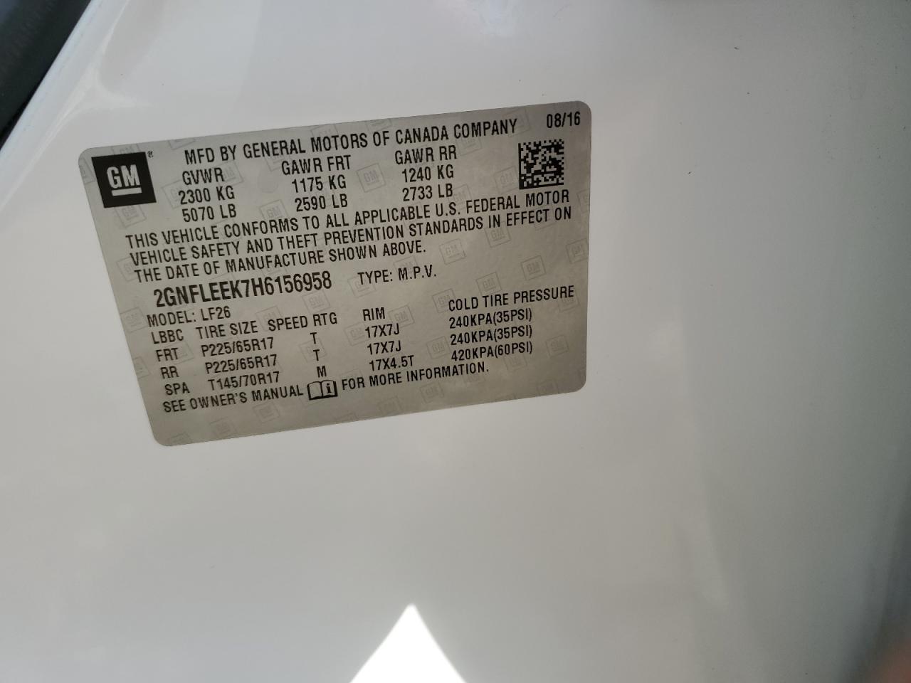2GNFLEEK7H6156958 2017 Chevrolet Equinox Ls