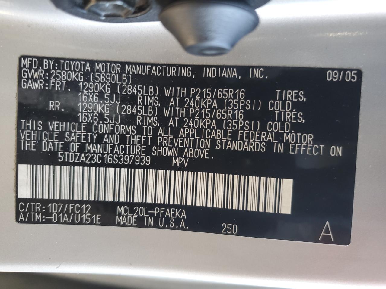 5TDZA23C16S397939 2006 Toyota Sienna Ce