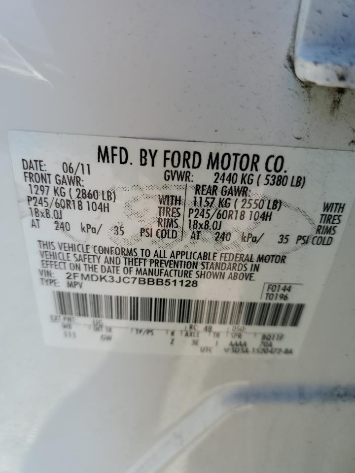 2011 Ford Edge Sel VIN: 2FMDK3JC7BBB51128 Lot: 76354524