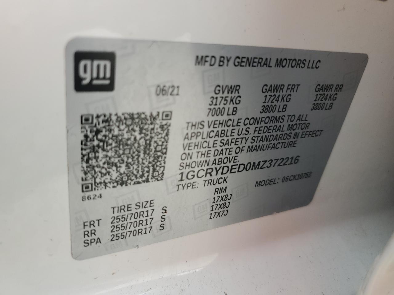 VIN 1GCRYDED0MZ372216 2021 CHEVROLET ALL Models no.12