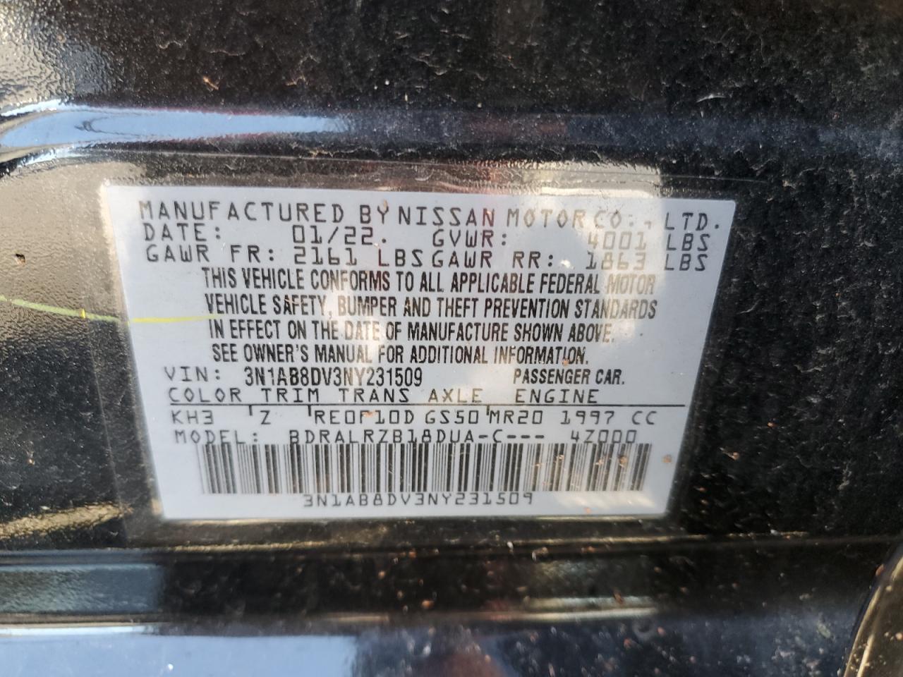 2022 Nissan Sentra Sr VIN: 3N1AB8DV3NY231509 Lot: 77171164