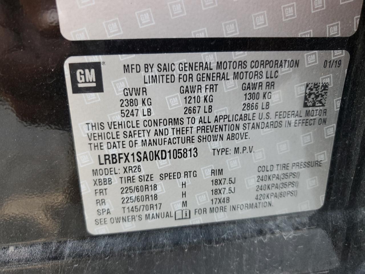 LRBFX1SA0KD105813 2019 Buick Envision Preferred