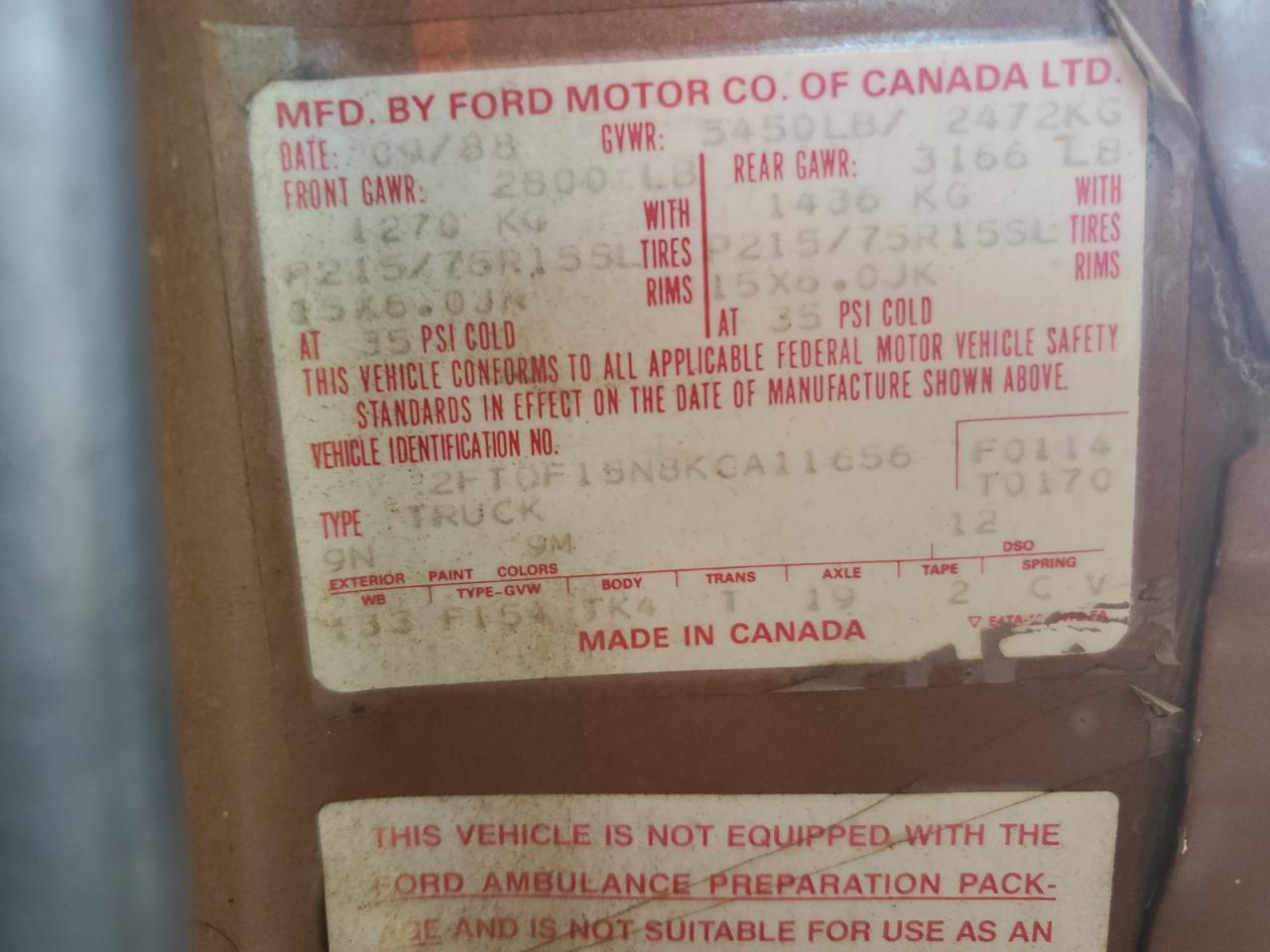 2FTDF15N8KCA11656 1989 Ford F150