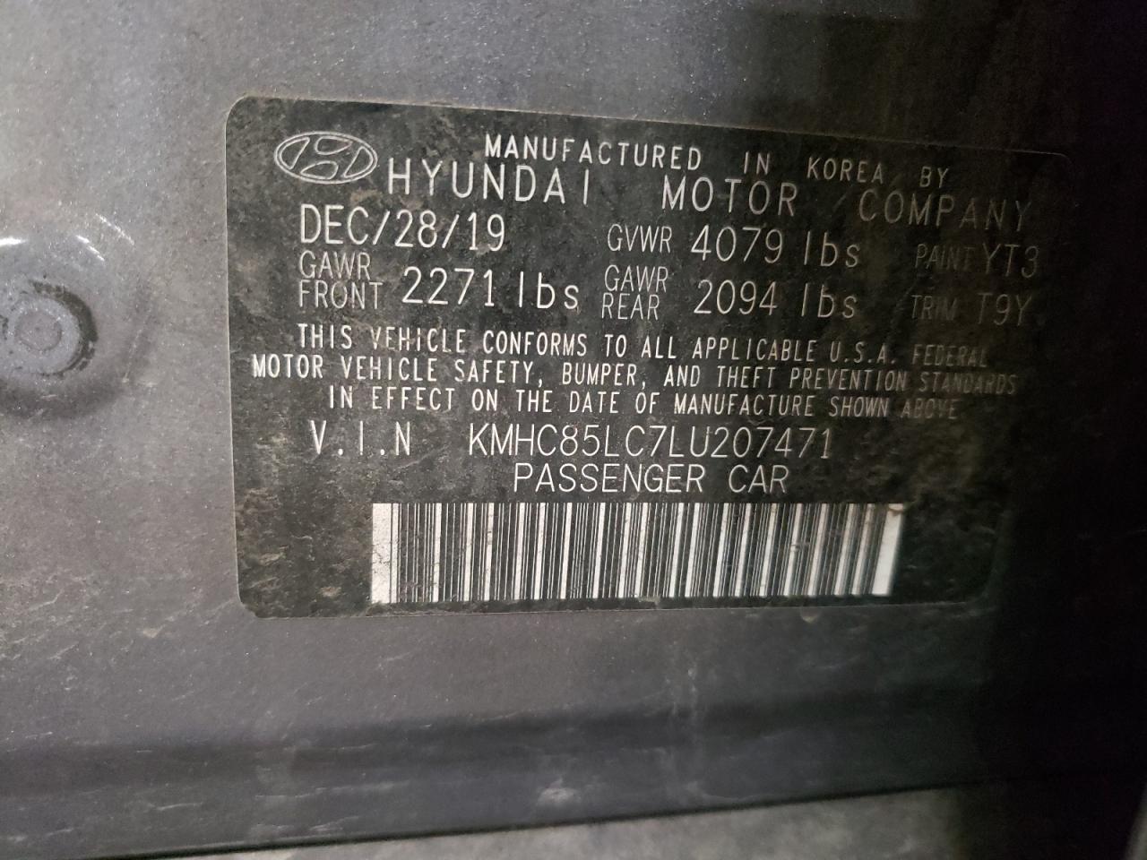 KMHC85LC7LU207471 2020 Hyundai Ioniq Sel