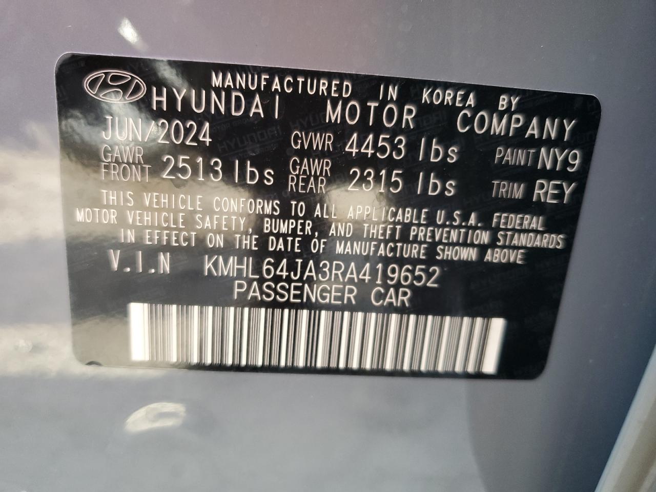 2024 Hyundai Sonata Sel VIN: KMHL64JA3RA419652 Lot: 76809324