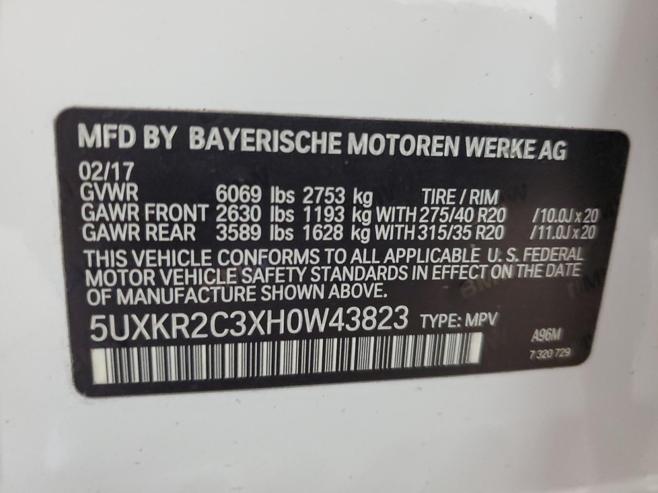 2017 BMW X5 Sdrive35I VIN: 5UXKR2C3XH0W43823 Lot: 74853034