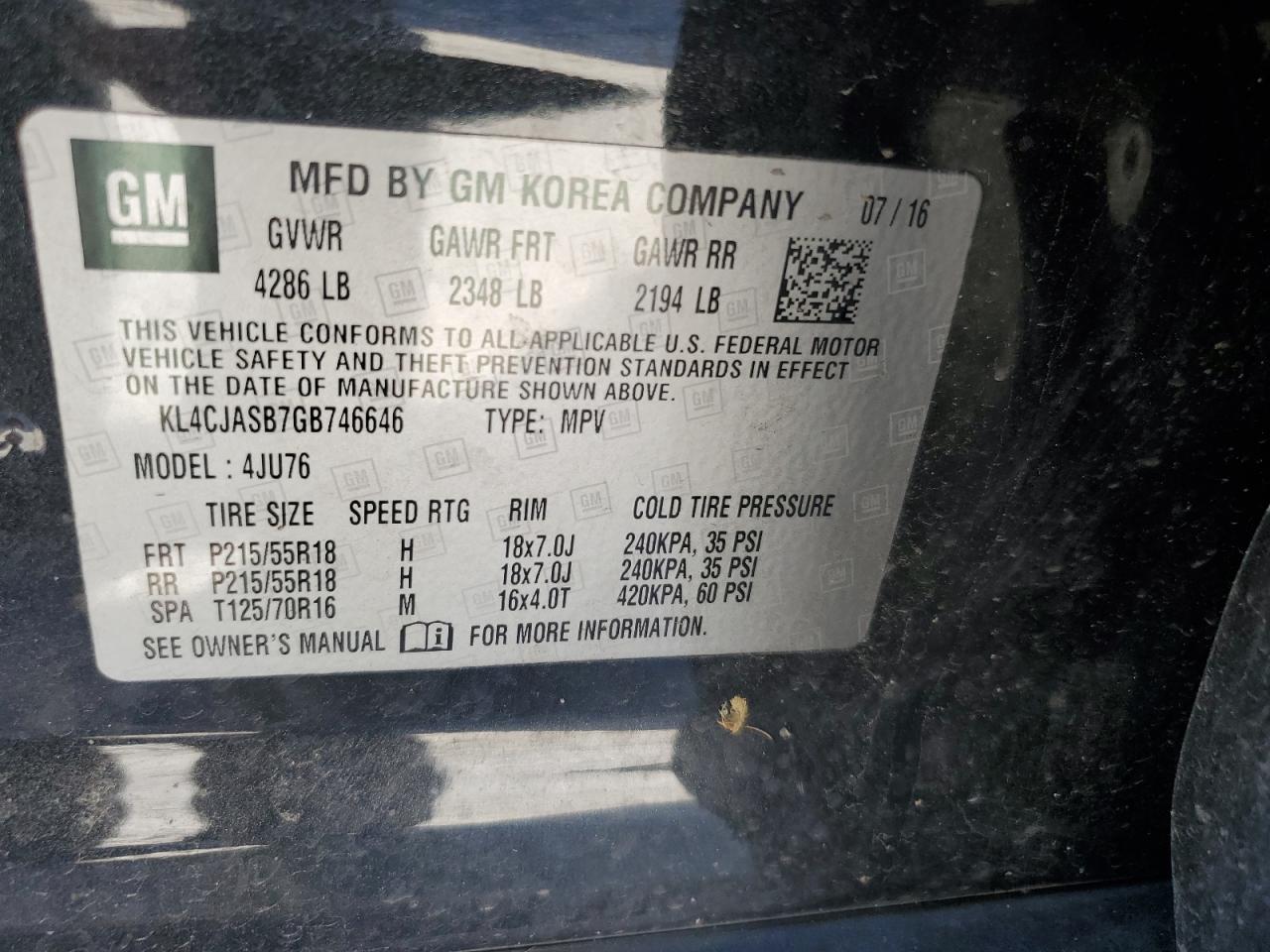 VIN KL4CJASB7GB746646 2016 BUICK ENCORE no.13