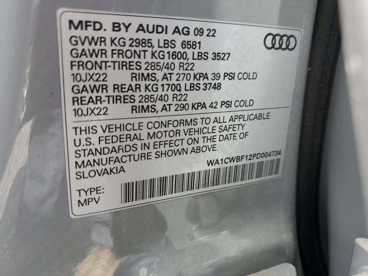 WA1CWBF12PD004734 2023 Audi Sq8 Prestige