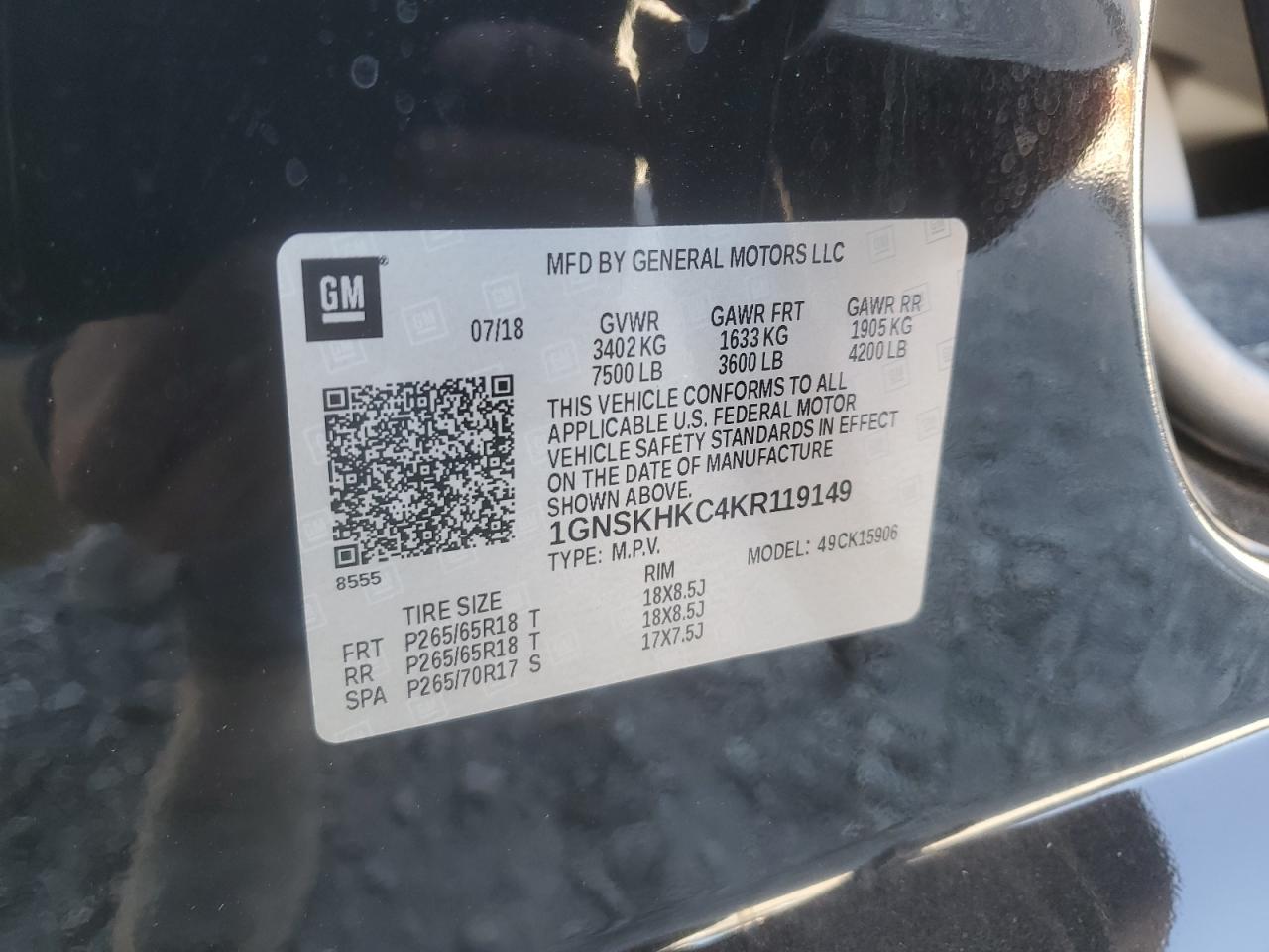 1GNSKHKC4KR119149 2019 Chevrolet Suburban K1500 Lt