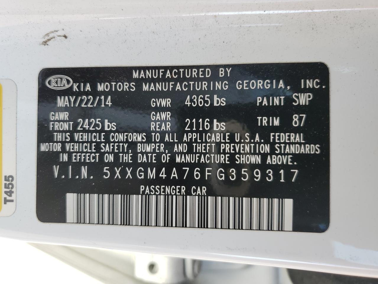 5XXGM4A76FG359317 2015 KIA OPTIMA - Image 12