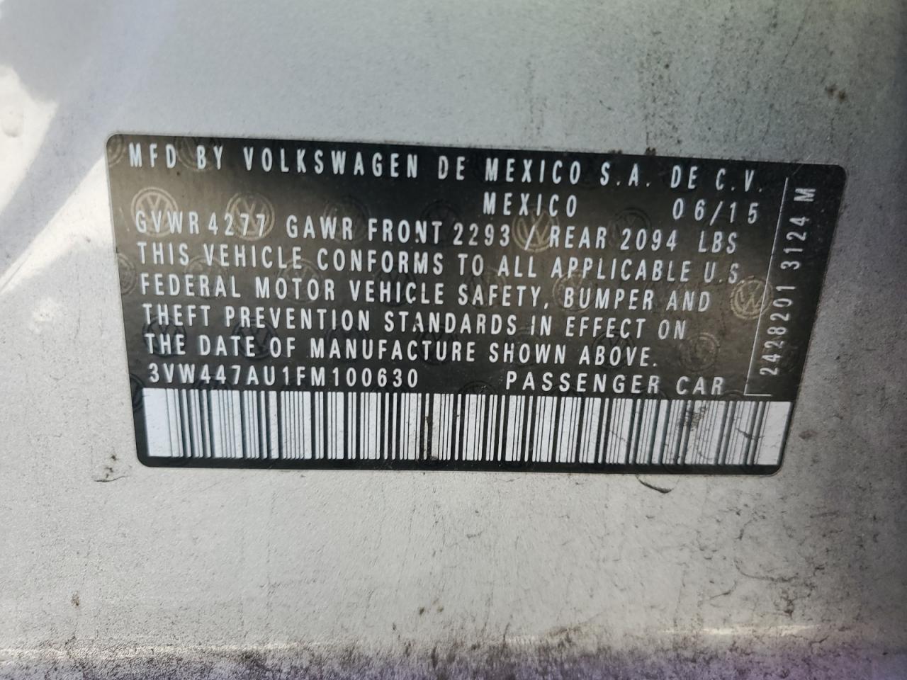 2015 Volkswagen Gti VIN: 3VW447AU1FM100630 Lot: 76899314