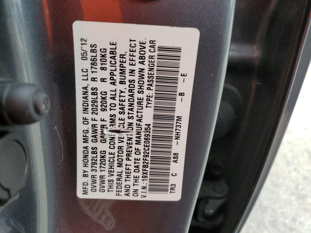 19XFB2F92CE069354 2012 Honda Civic Exl