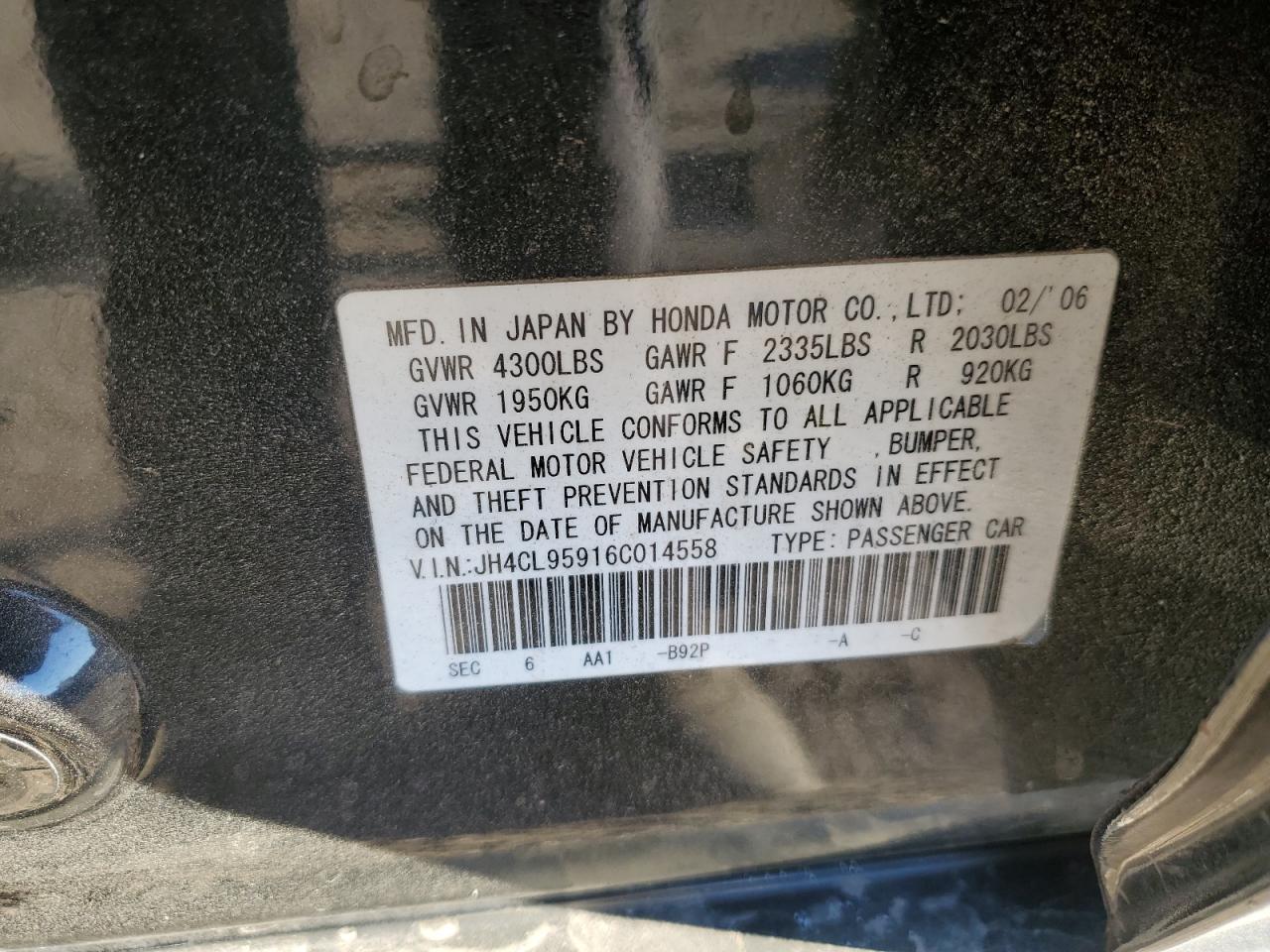 JH4CL95916C014558 2006 Acura Tsx