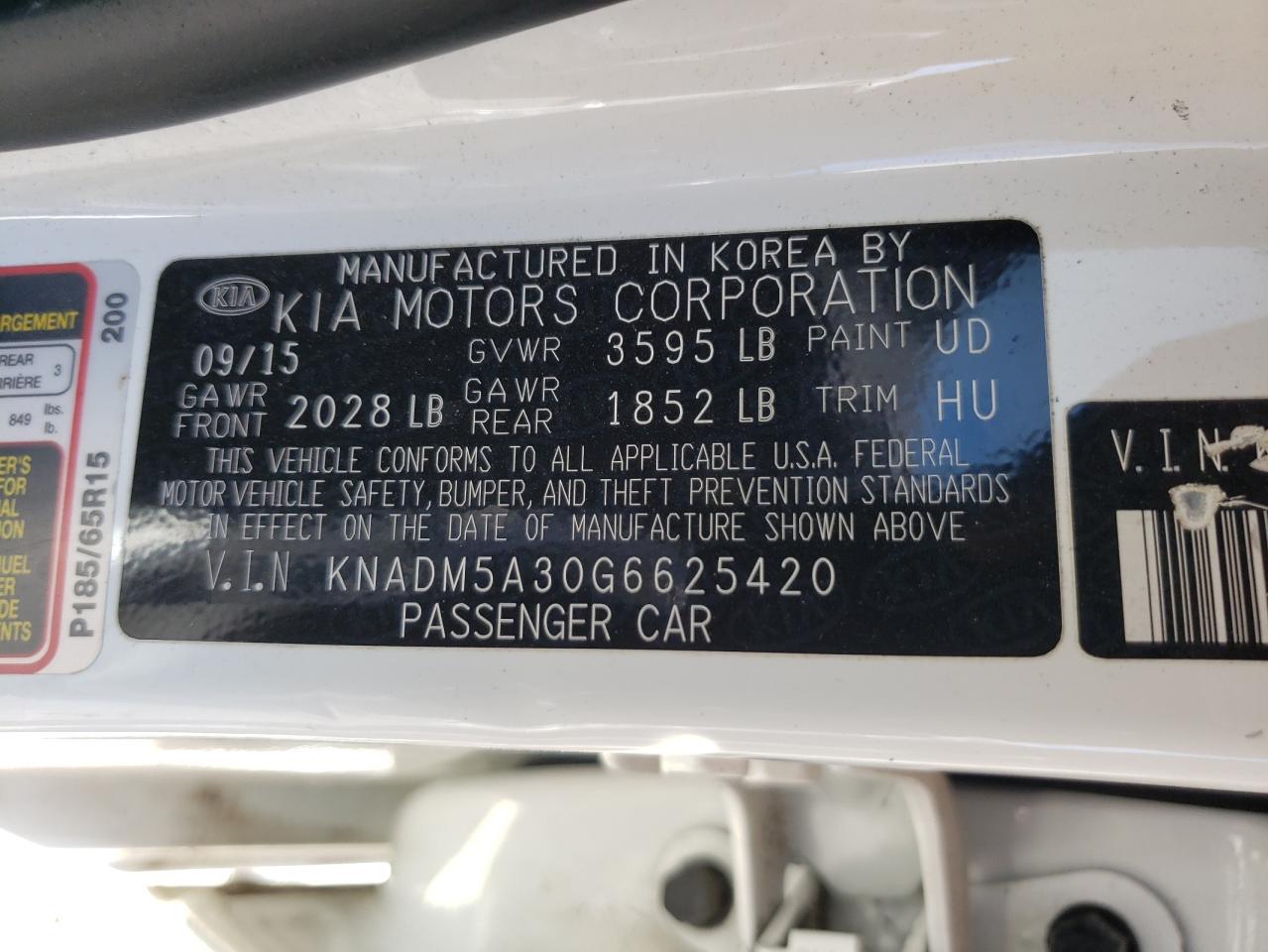 KNADM5A30G6625420 2016 Kia Rio Lx