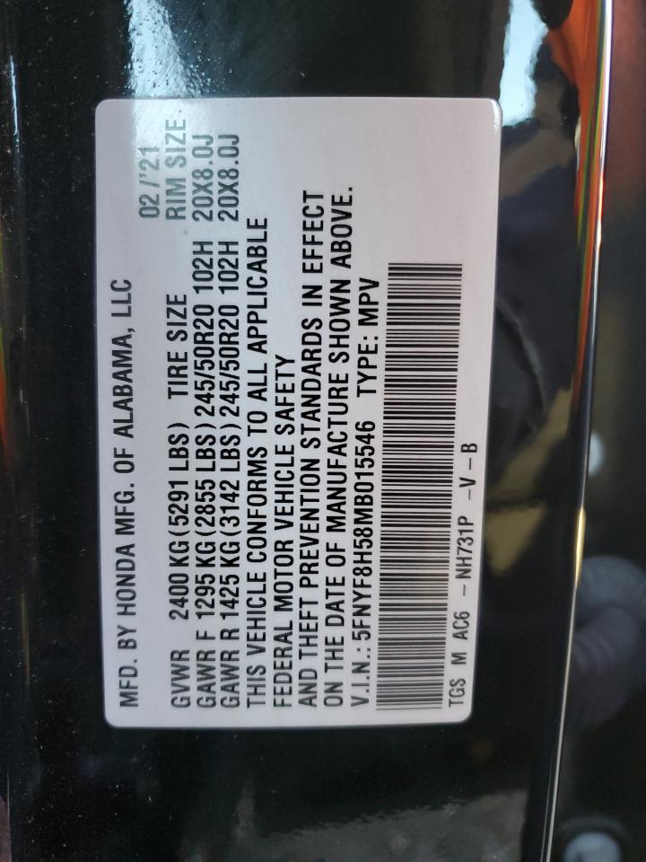 2021 Honda Passport Exl VIN: 5FNYF8H58MB015546 Lot: 76592184