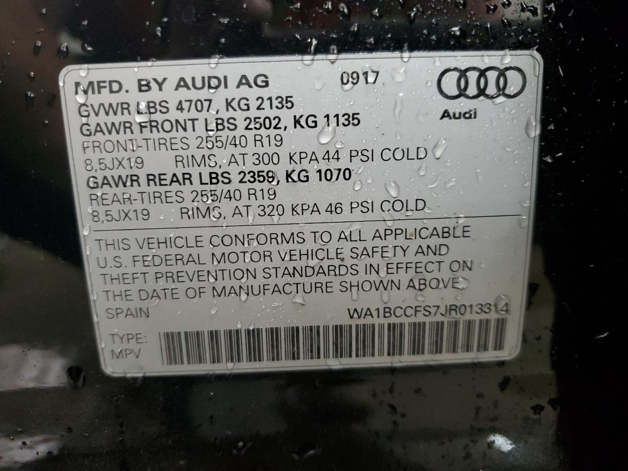 WA1BCCFS7JR013314 2018 Audi Q3 Premium