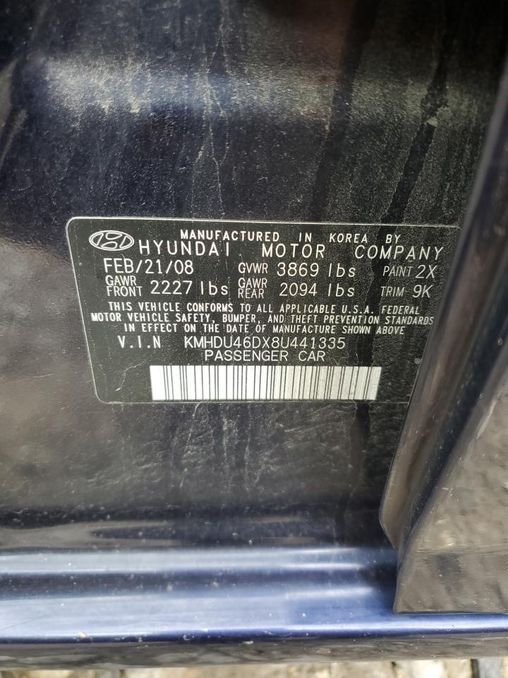 2008 Hyundai Elantra Gls VIN: KMHDU46DX8U441335 Lot: 76316564