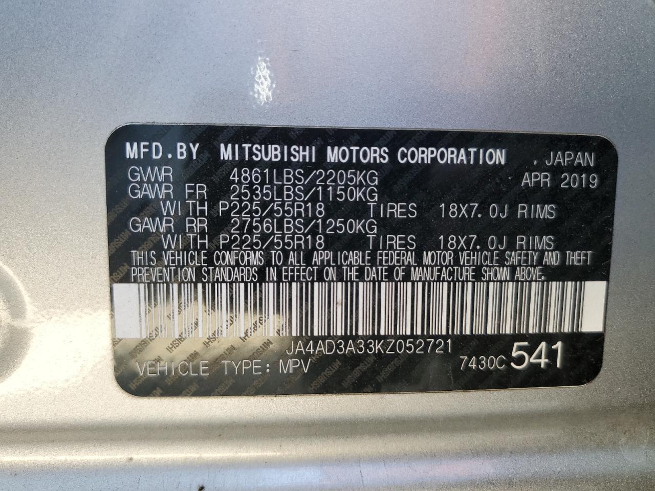 JA4AD3A33KZ052721 2019 MITSUBISHI OUTLANDER - Image 13