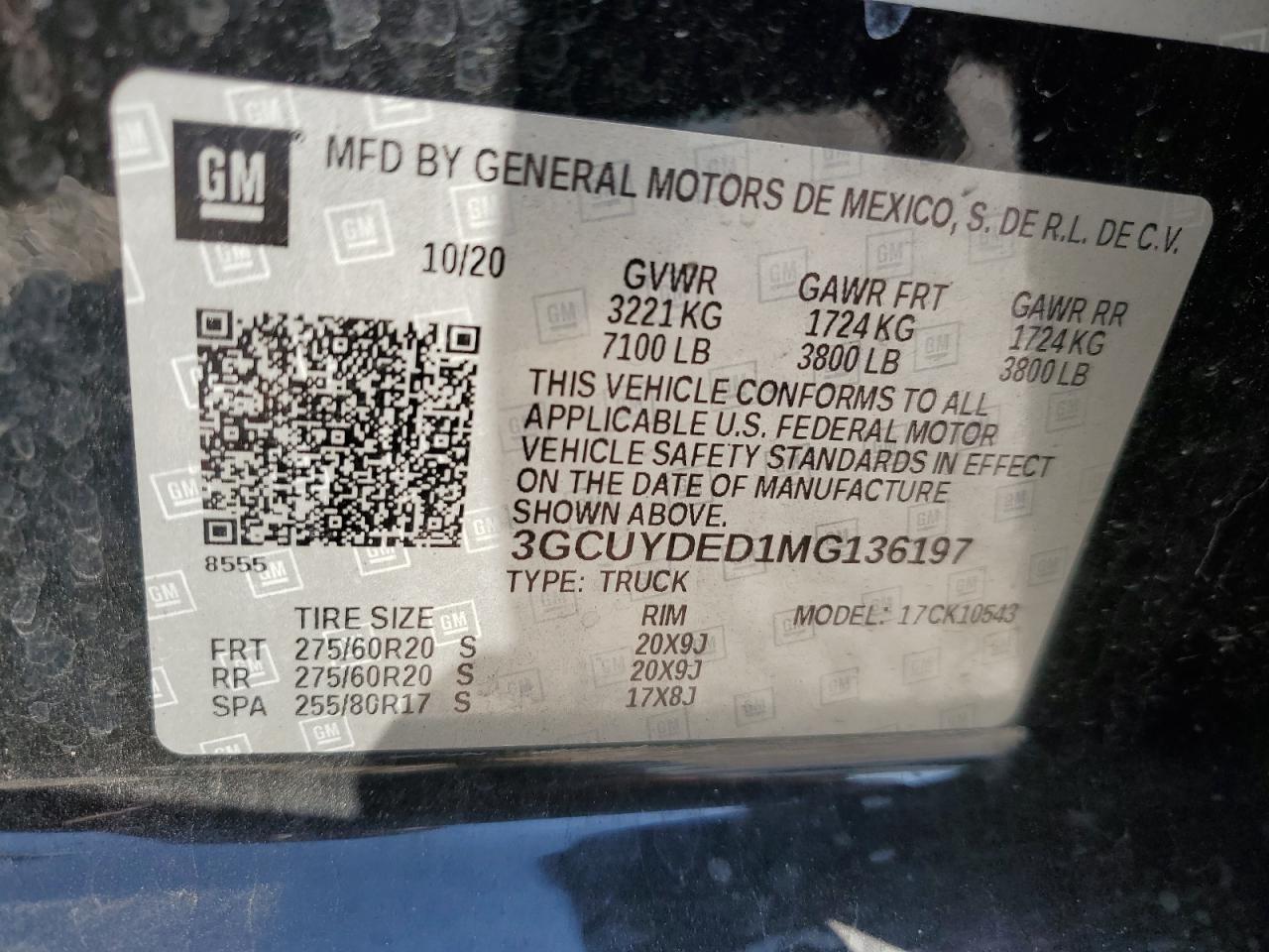 2021 Chevrolet Silverado K1500 Lt VIN: 3GCUYDED1MG136197 Lot: 74992284