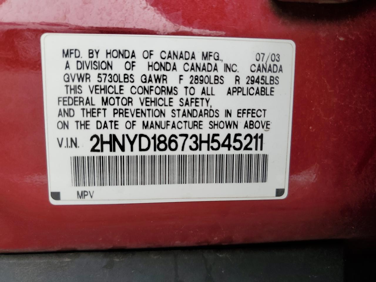 2HNYD18673H545211 2003 Acura Mdx Touring