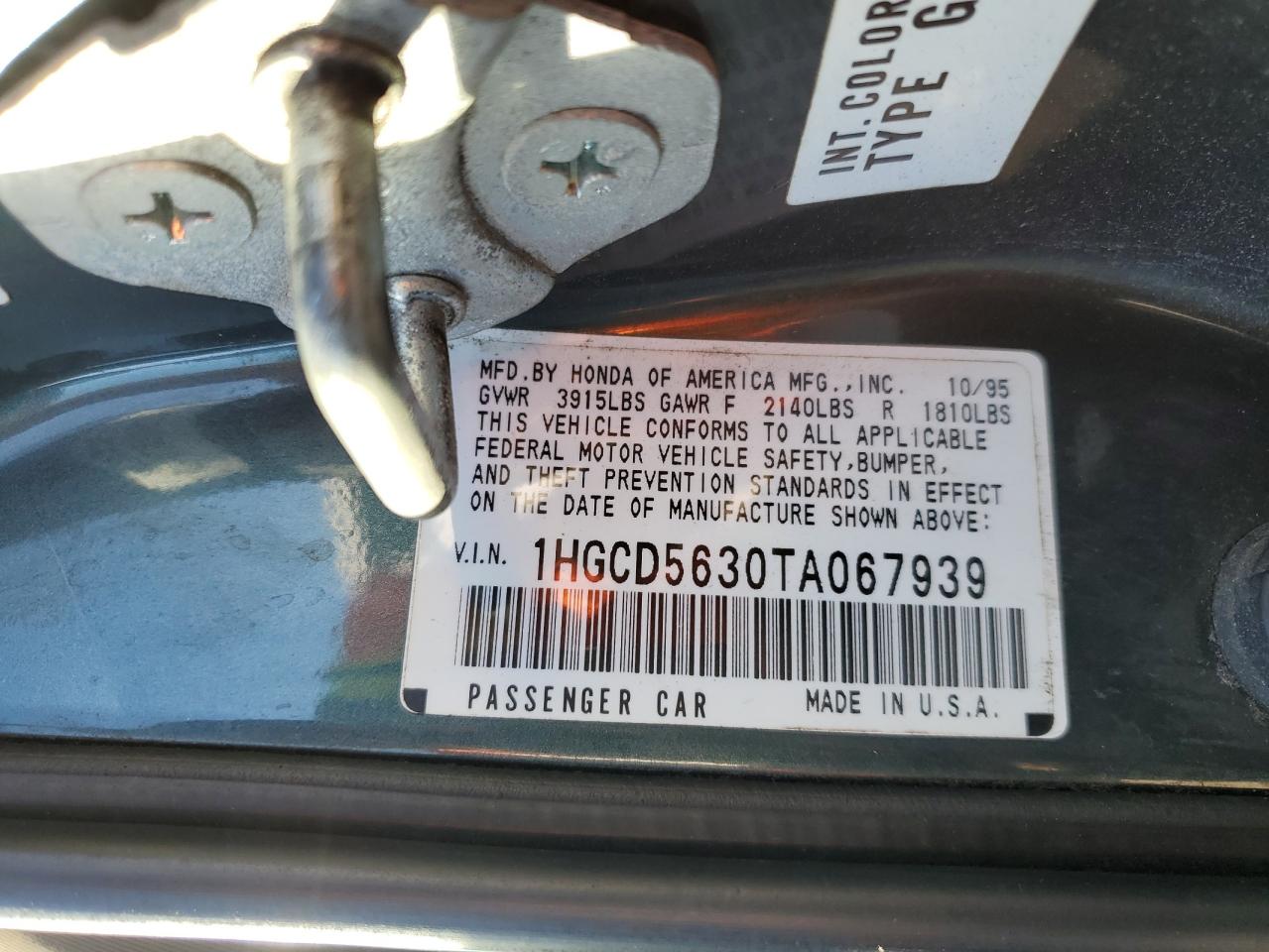 1HGCD5630TA067939 1996 Honda Accord Lx