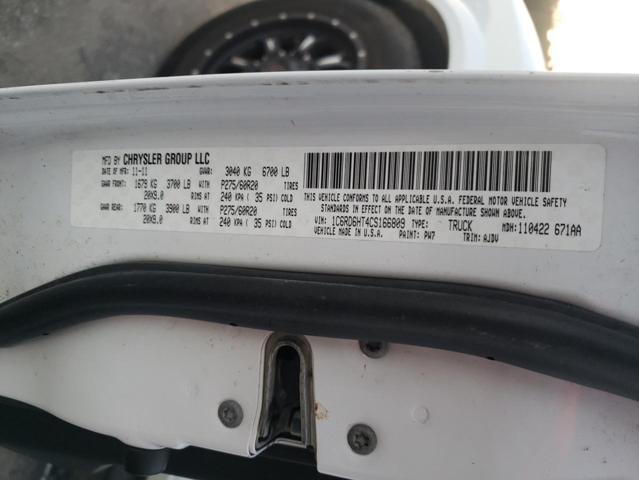 2012 Dodge Ram 1500 Sport VIN: 1C6RD6HT4CS166809 Lot: 75939544