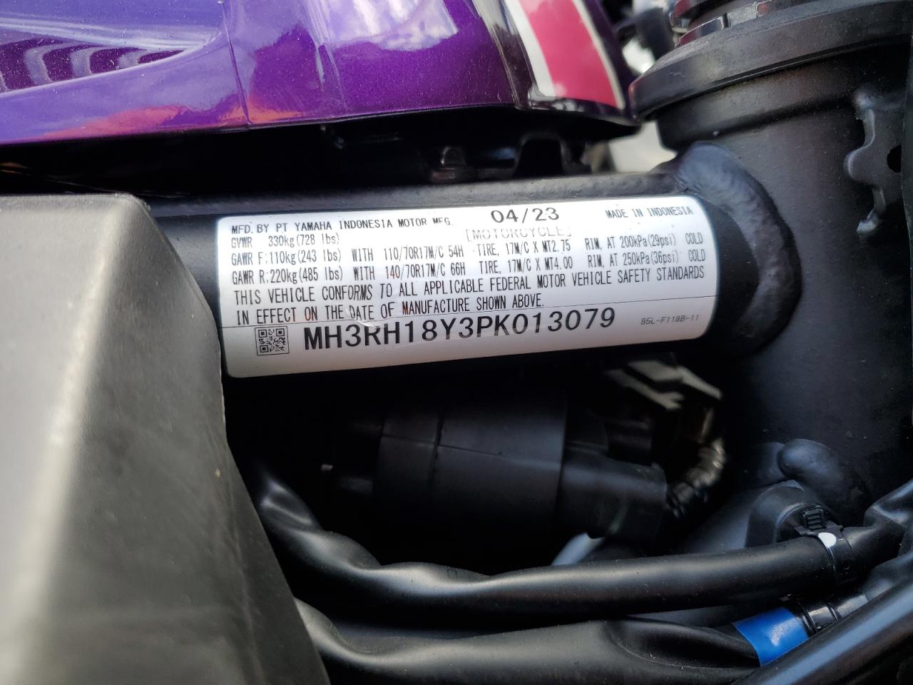 2023 Yamaha Yzfr3 A VIN: MH3RH18Y3PK013079 Lot: 75264384