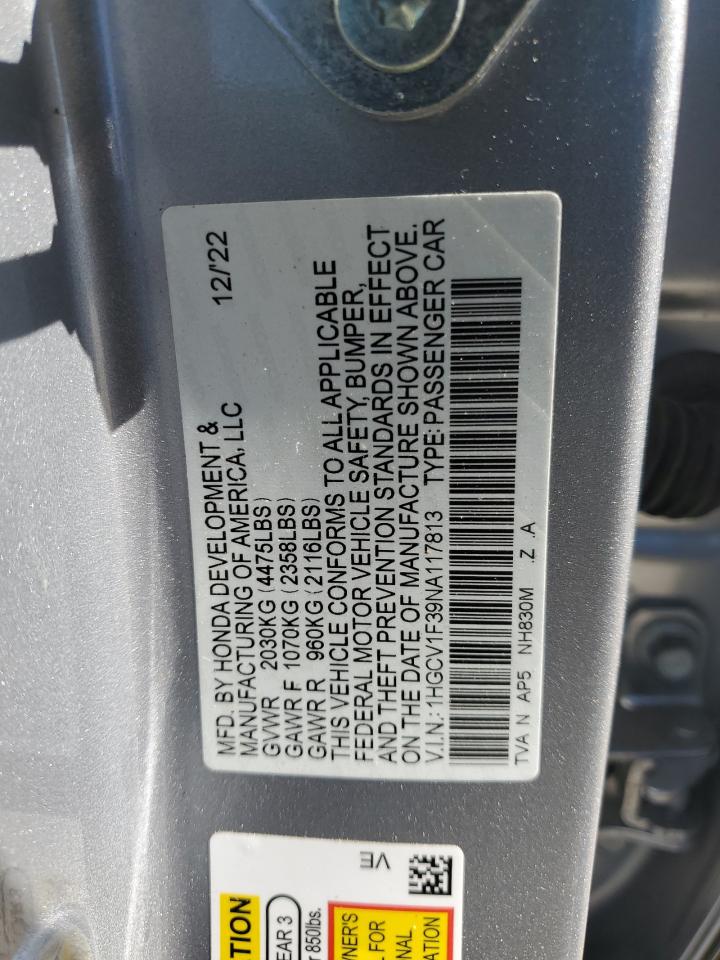 1HGCV1F39NA117813 2022 Honda Accord Sport