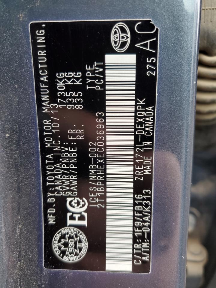 2014 Toyota Corolla Eco VIN: 2T1BPRHEXEC036963 Lot: 74025594