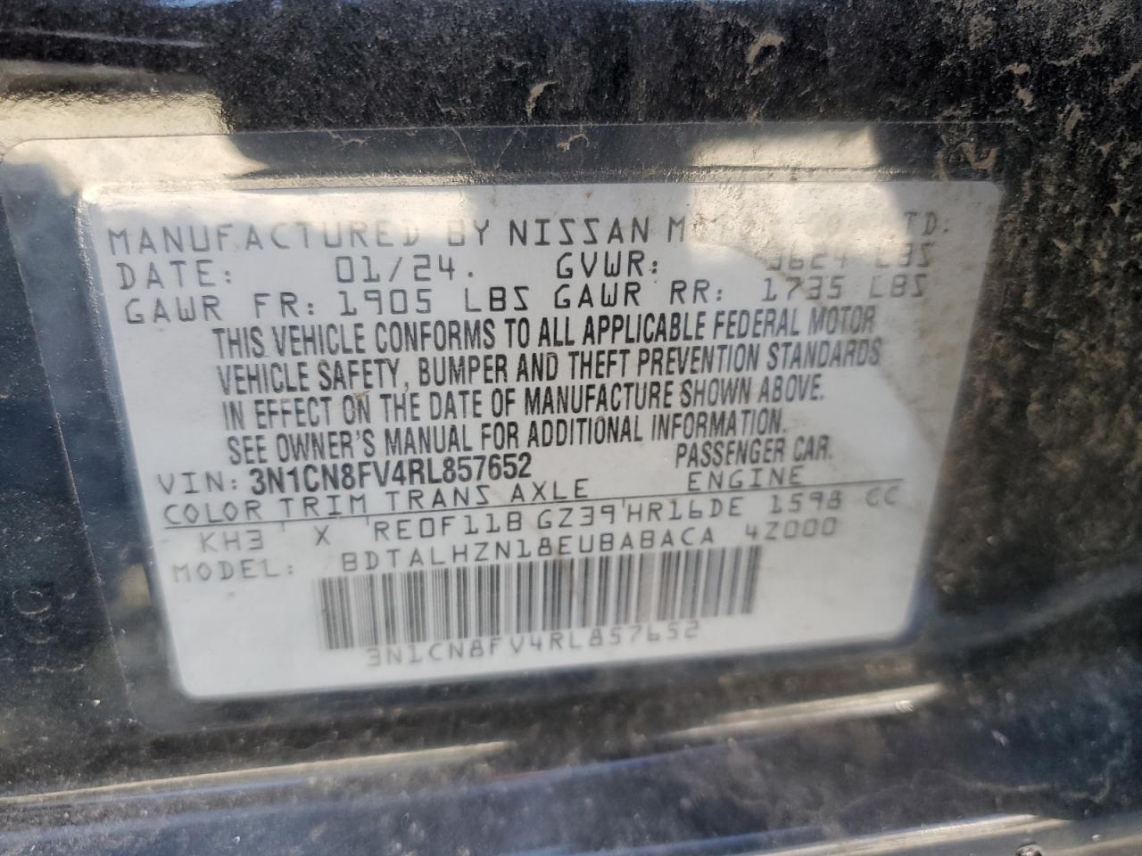 3N1CN8FV4RL857652 2024 Nissan Versa Sr