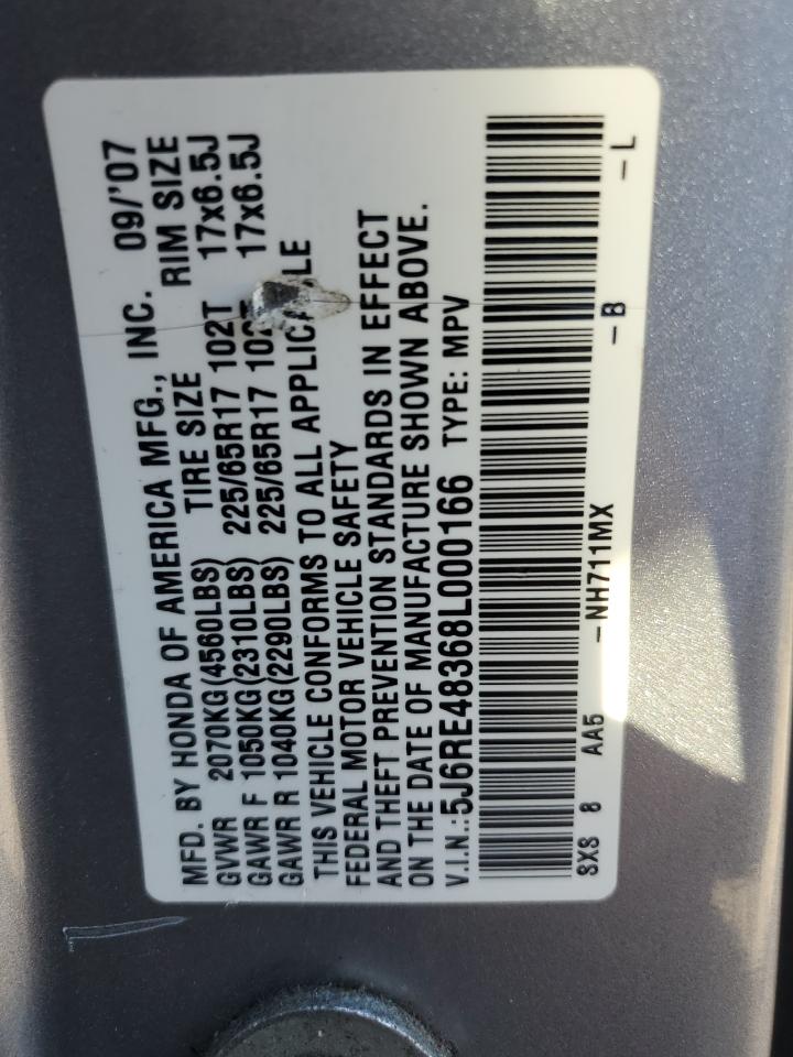 5J6RE48368L000166 2008 Honda Cr-V Lx