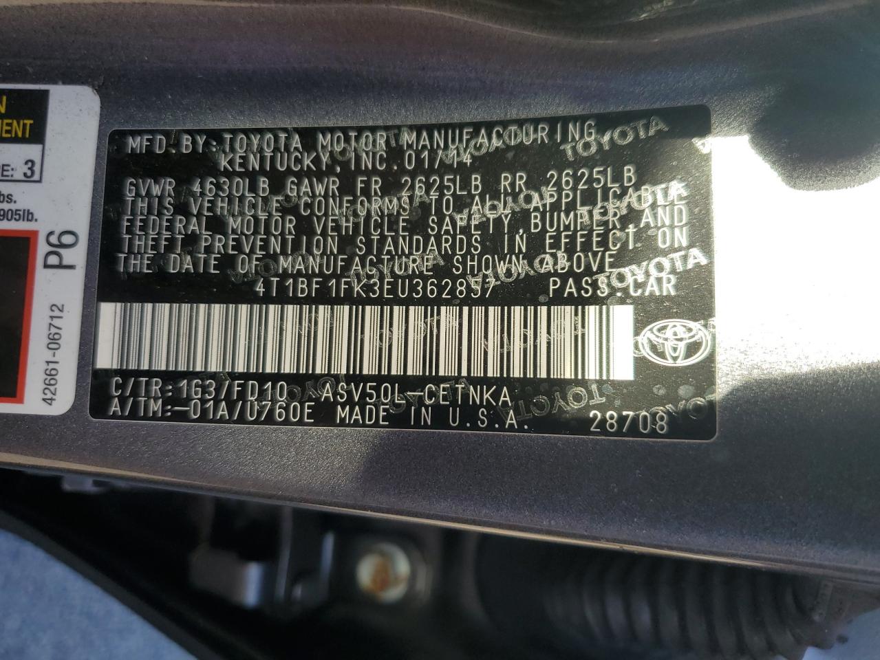 4T1BF1FK3EU362857 2014 Toyota Camry L