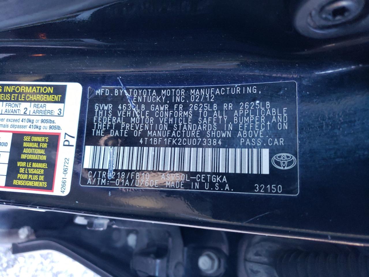 4T1BF1FK2CU073384 2012 Toyota Camry Base