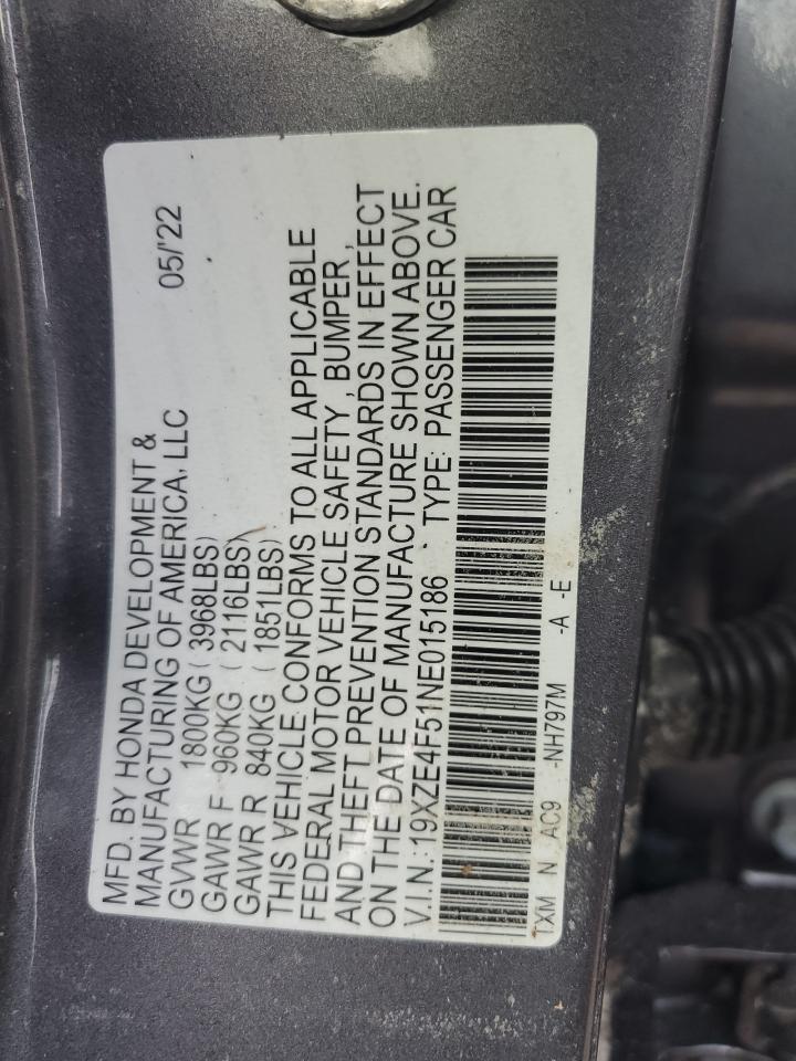 2022 Honda Insight Ex VIN: 19XZE4F51NE015186 Lot: 73688224