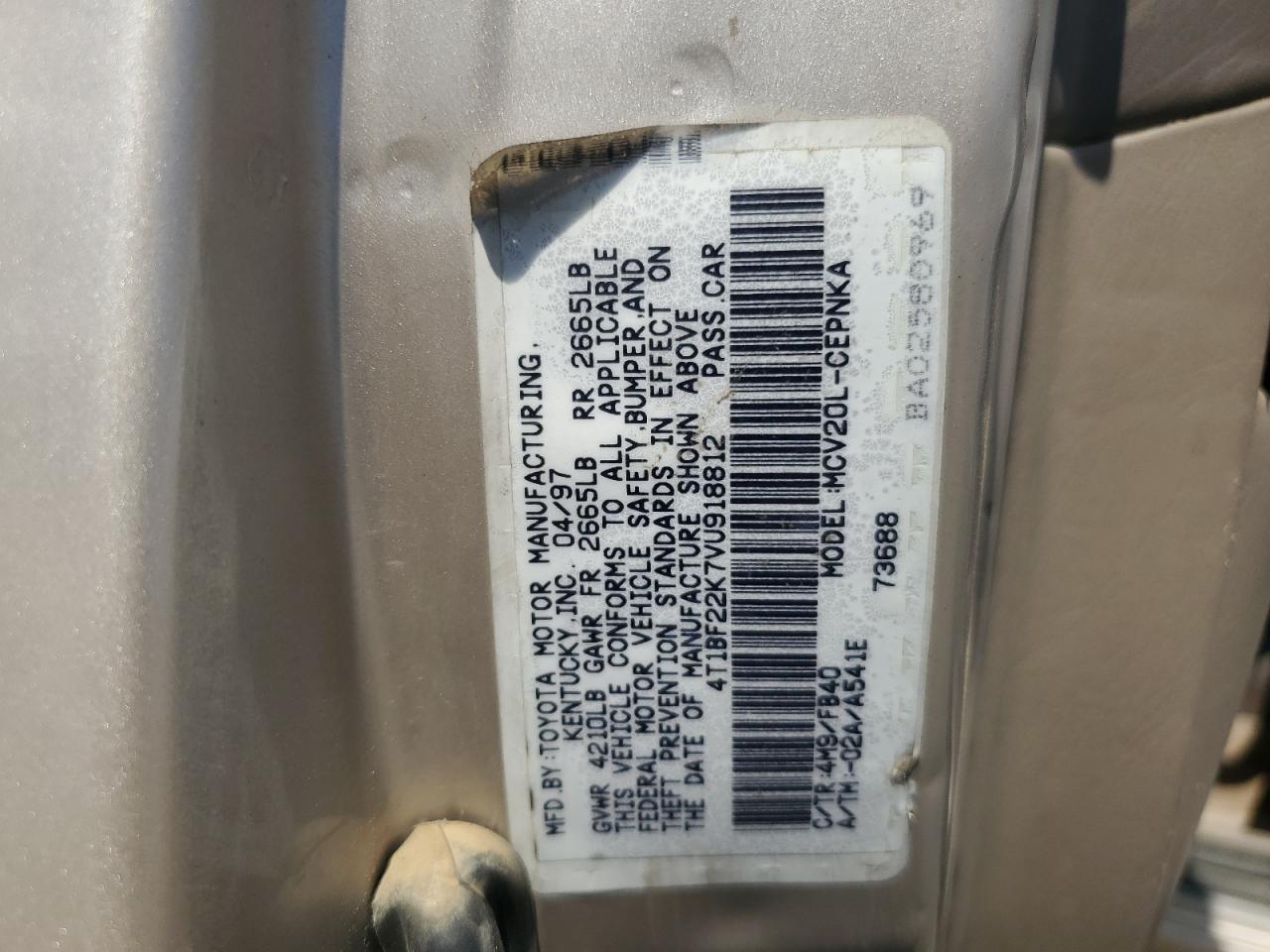 4T1BF22K7VU918812 1997 Toyota Camry Ce