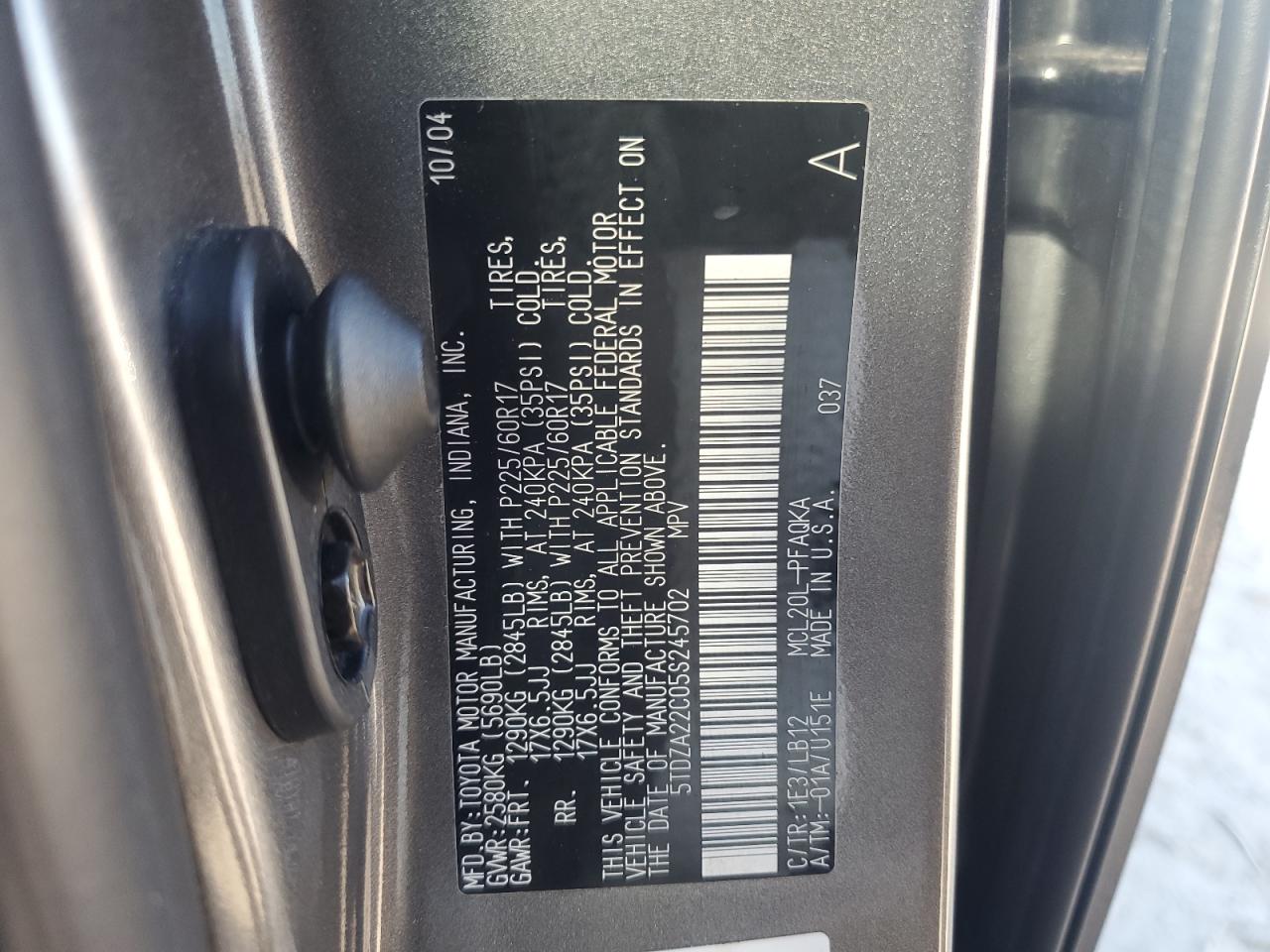 5TDZA22C05S245702 2005 Toyota Sienna Xle