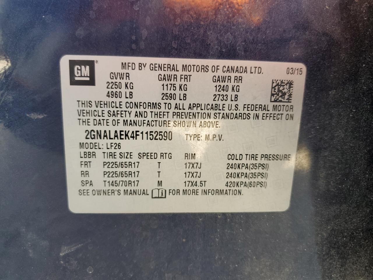 2GNALAEK4F1152590 2015 Chevrolet Equinox Ls