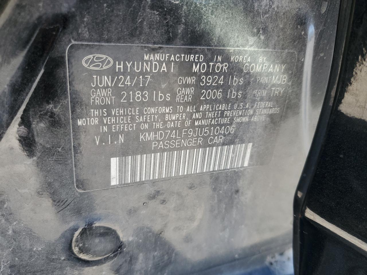 KMHD74LF9JU510406 2018 Hyundai Elantra Se