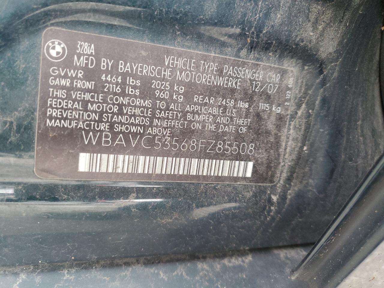 WBAVC53568FZ85508 2008 BMW 328 I Sulev