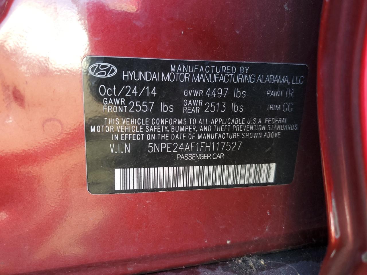 2015 Hyundai Sonata Se VIN: 5NPE24AF1FH117527 Lot: 77418774