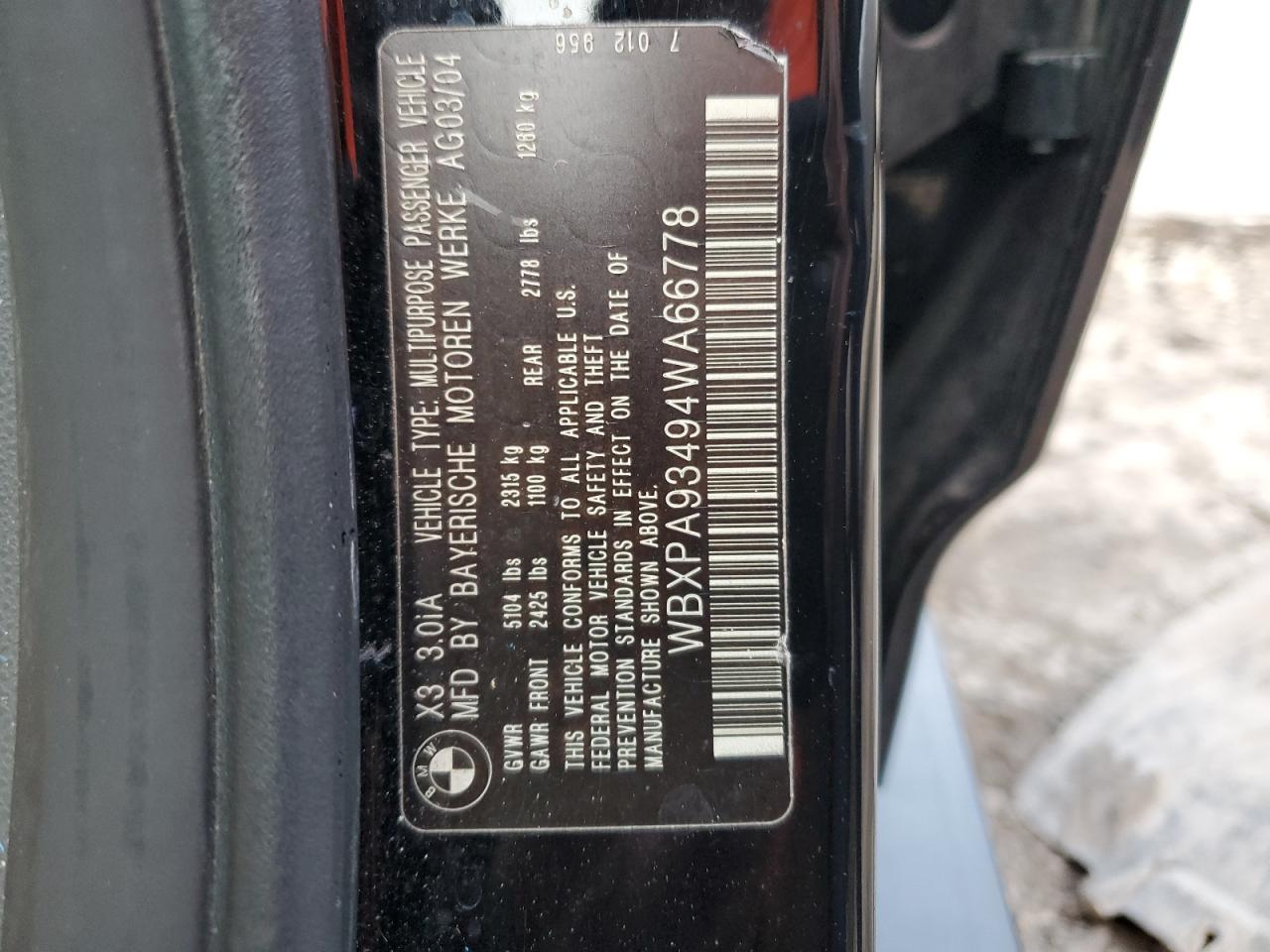 WBXPA93494WA66778 2004 BMW X3 3.0I