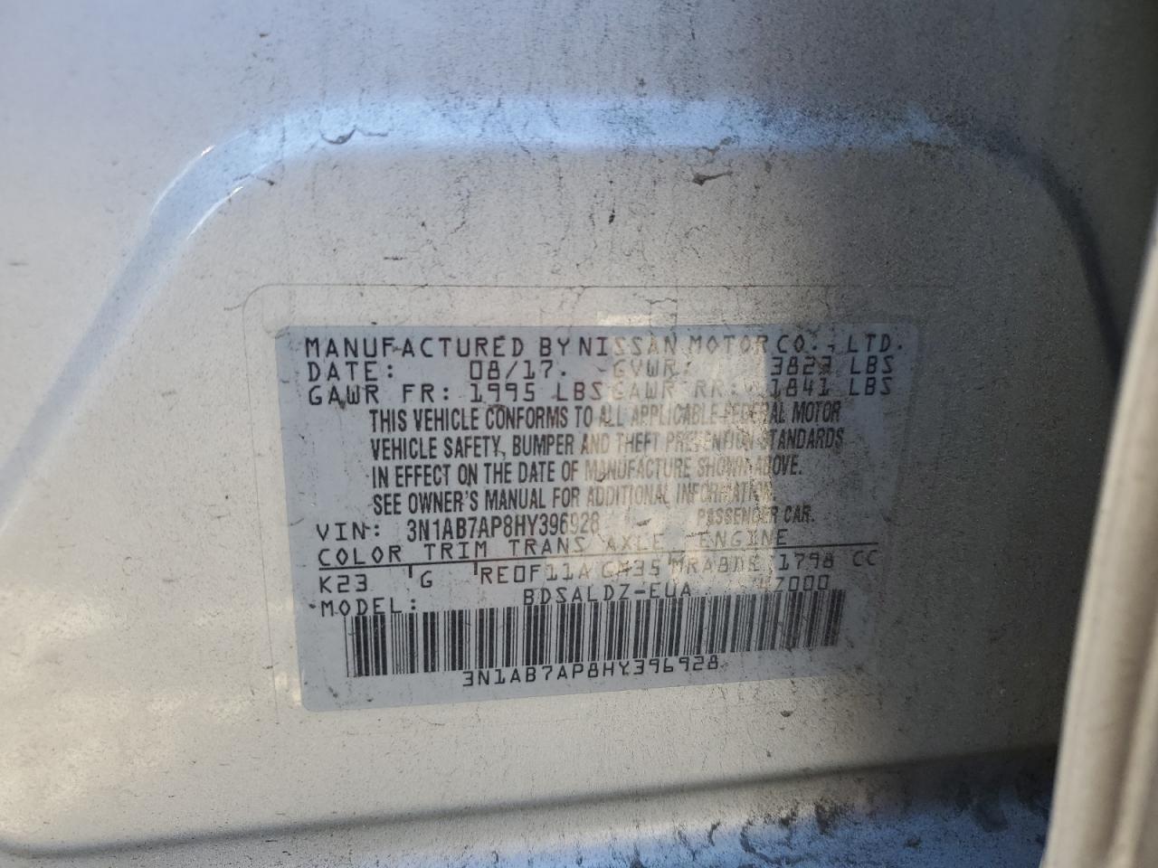 3N1AB7AP8HY396928 2017 Nissan Sentra S