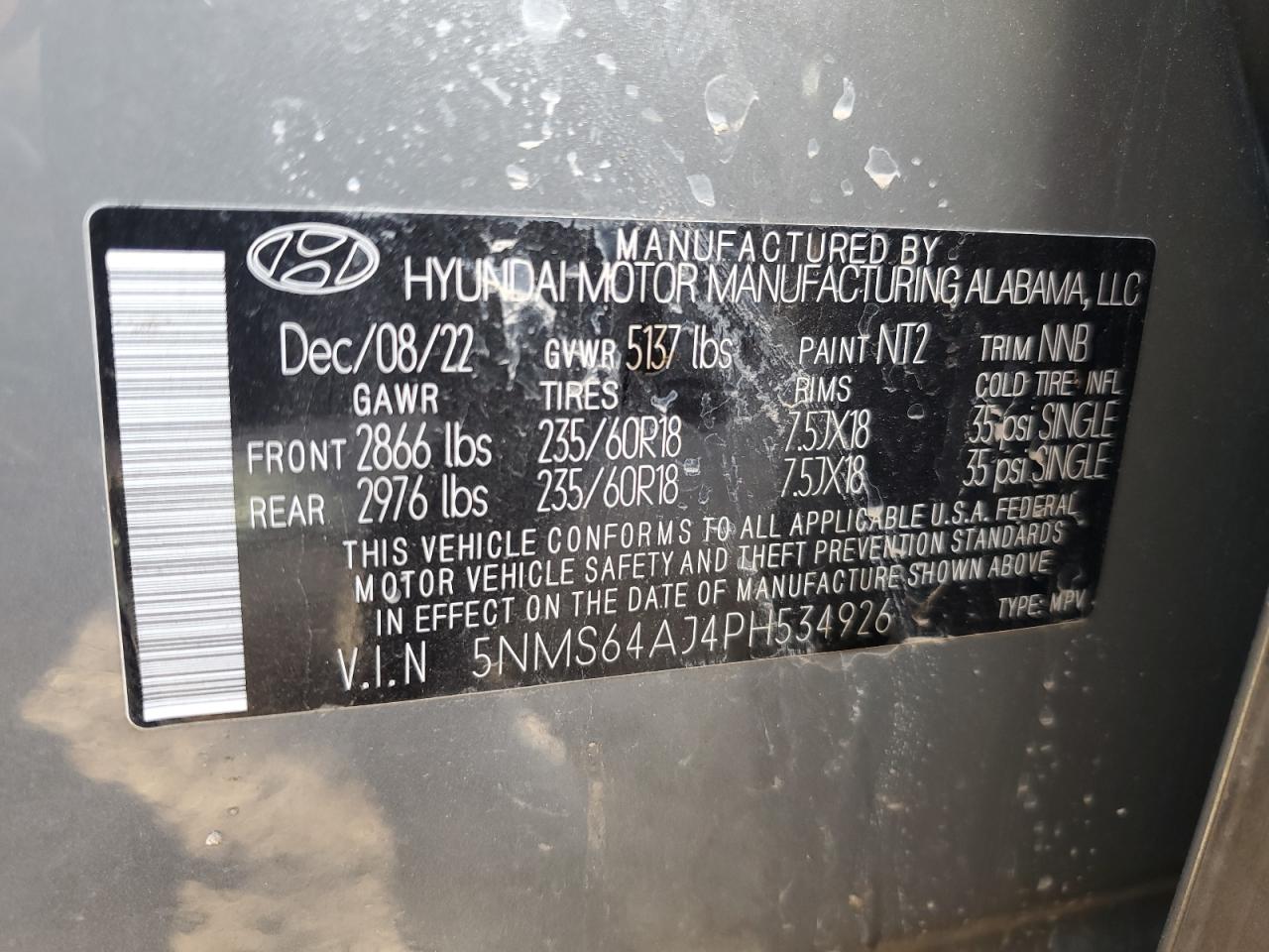 2023 Hyundai Santa Fe Xrt VIN: 5NMS64AJ4PH534926 Lot: 78380804