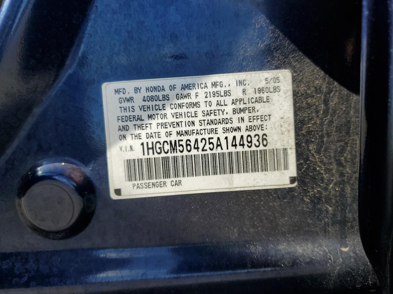 1HGCM56425A144936 2005 Honda Accord Lx