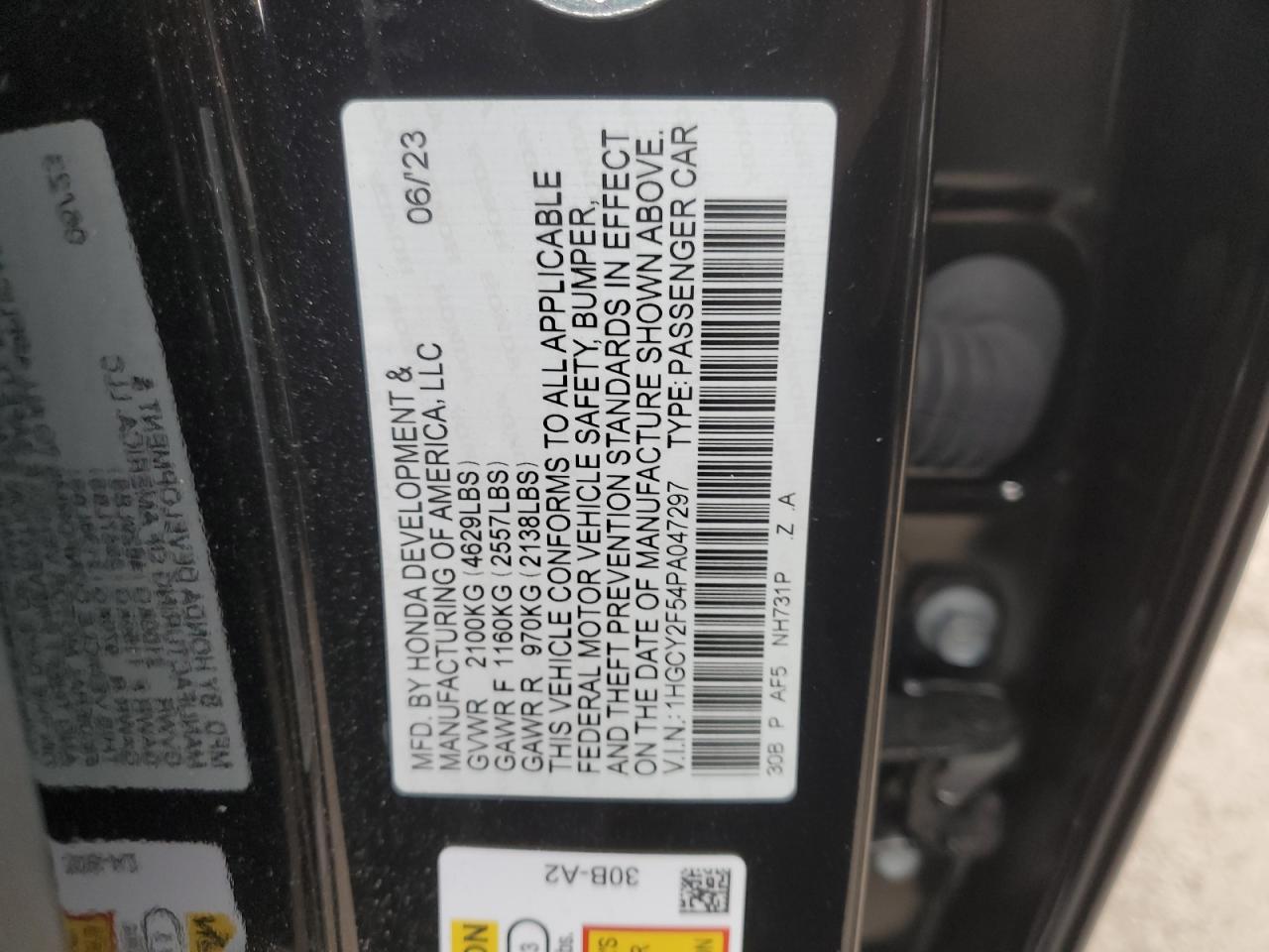 1HGCY2F54PA047297 2023 Honda Accord Hybrid Sport