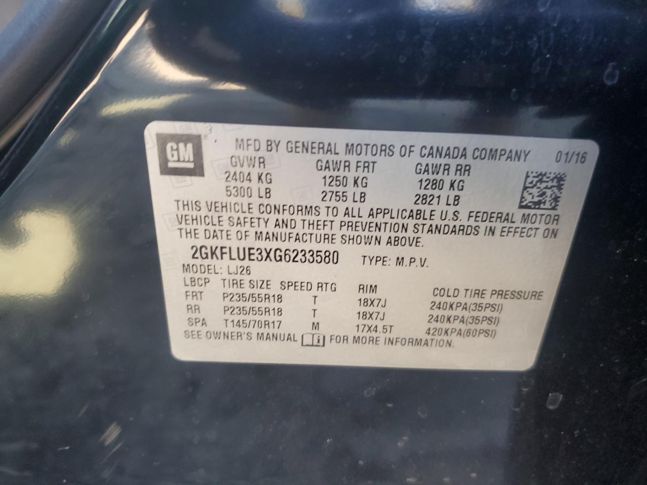 VIN 2GKFLUE3XG6233580 2016 GMC TERRAIN no.14