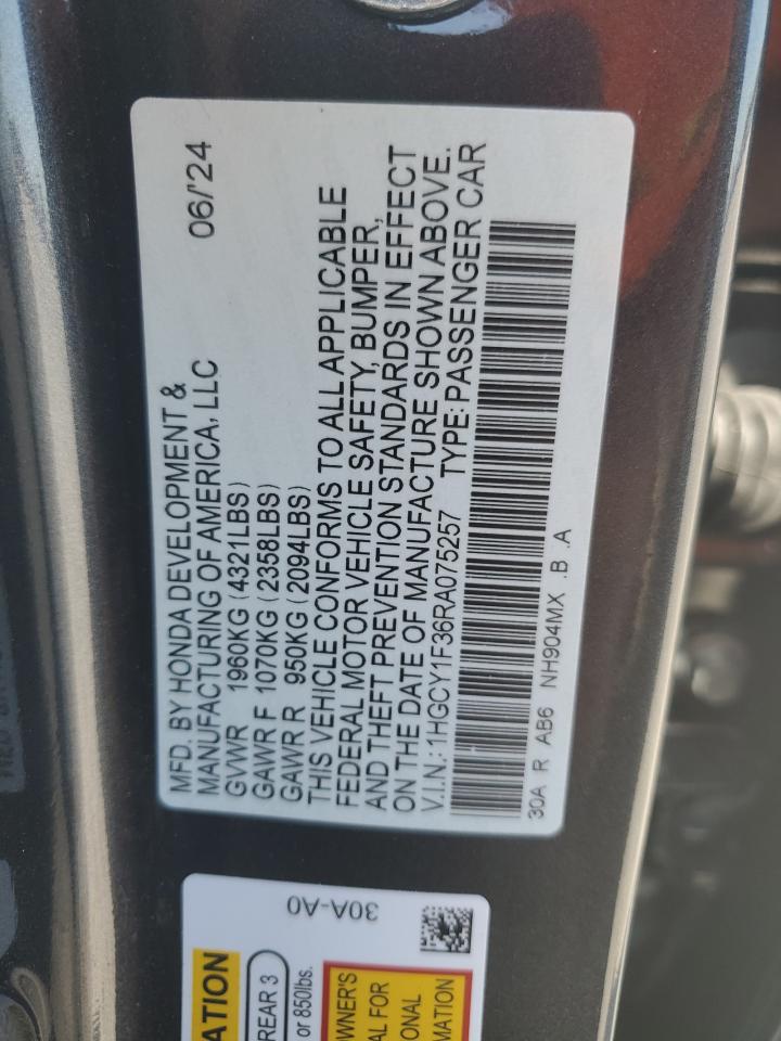 2024 Honda Accord Ex VIN: 1HGCY1F36RA075257 Lot: 73795444