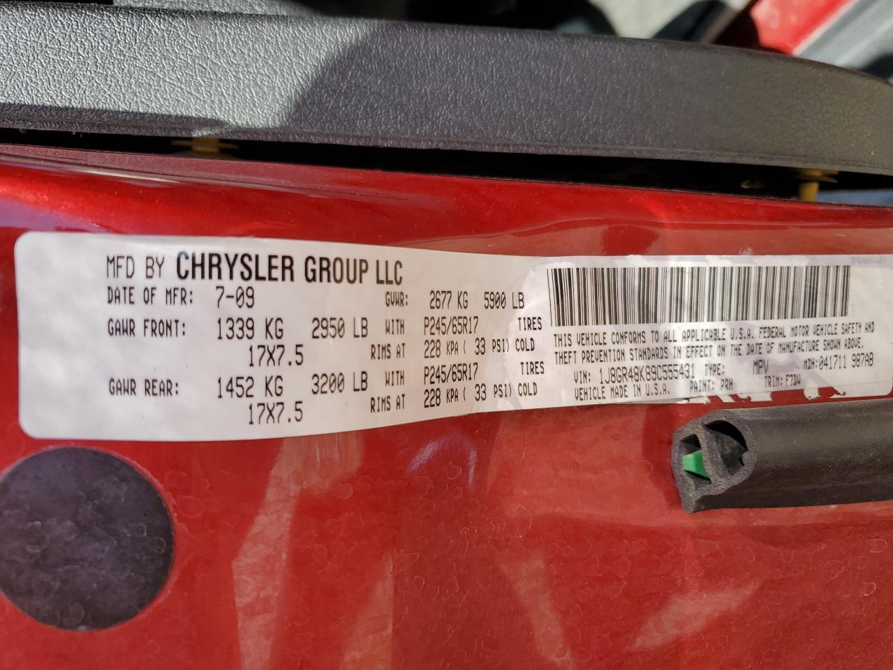 2009 Jeep Grand Cherokee Laredo VIN: 1J8GR48K89C555431 Lot: 75286534